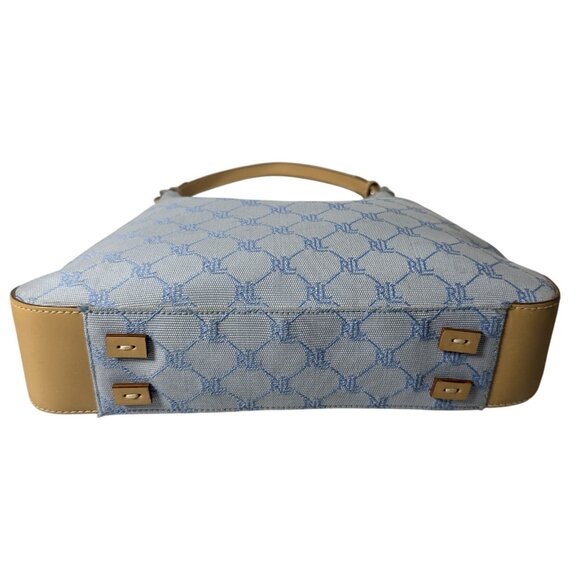 Ralph Lauren Monogram Canvas Hobo Bag Blue & Beige With Adjustable Strap - Picture 7 of 16